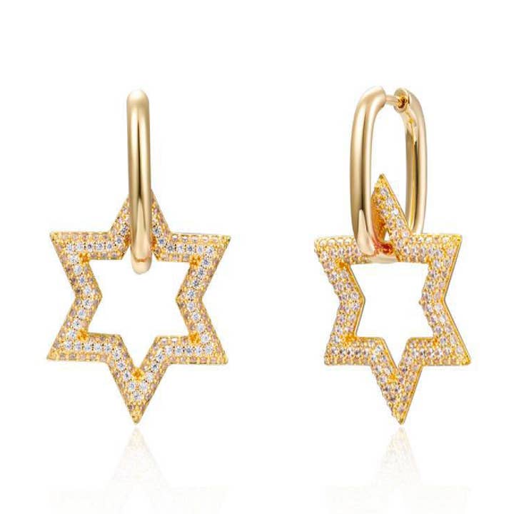 Lange Ohrringe/Creolen mit Zirkonia - Stern 24 mm für den Großhandel von Buganto