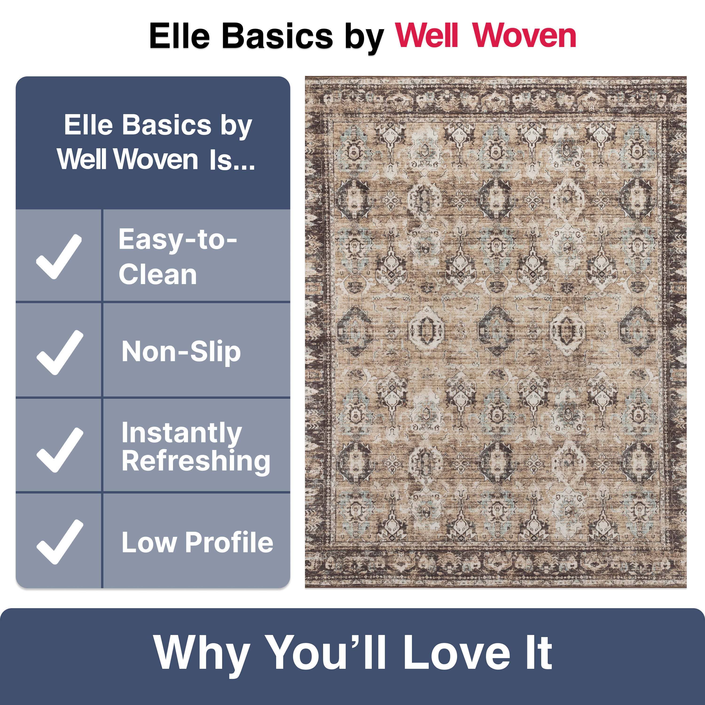 Well Woven – Tapete por atacado – Tapete Lavável Elle Basics Intrigue Easy-Clean - Durável, Antiderrapante, Design de Baixo Perfil para Conforto em Casa6