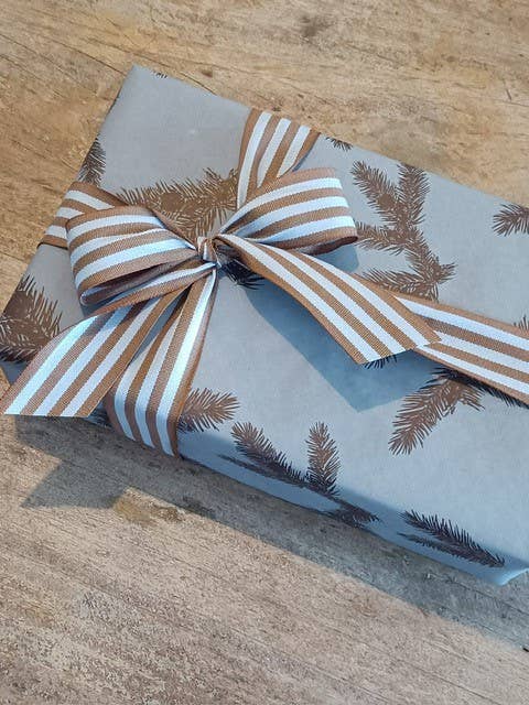 CHIC&PAPER - Vendita all'ingrosso Nastri - Confezione regalo - Nastro di cotone a righe multicolore toffee/blu vintage 35 mm x 50 m1