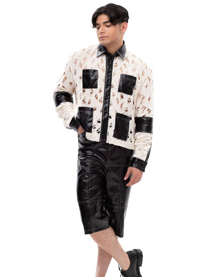 Pantalones de cuero de media pierna con costuras en contraste para venta al por mayor de Maison BOGOMIL