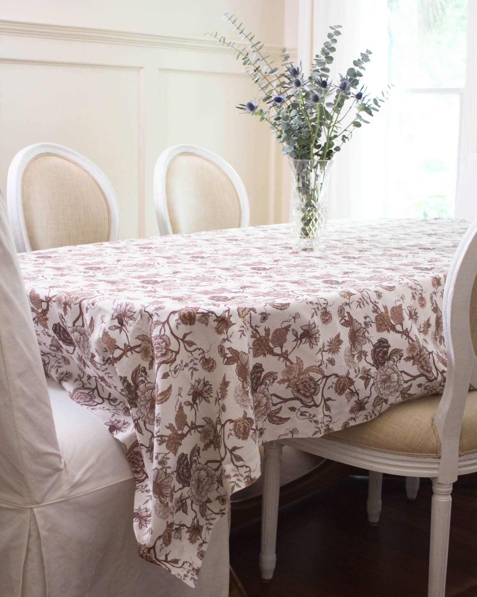 Castaño Mantel de algodón marrón castaño con estampado floral para decoración de mesa de otoño de venta al por mayor en Faire4