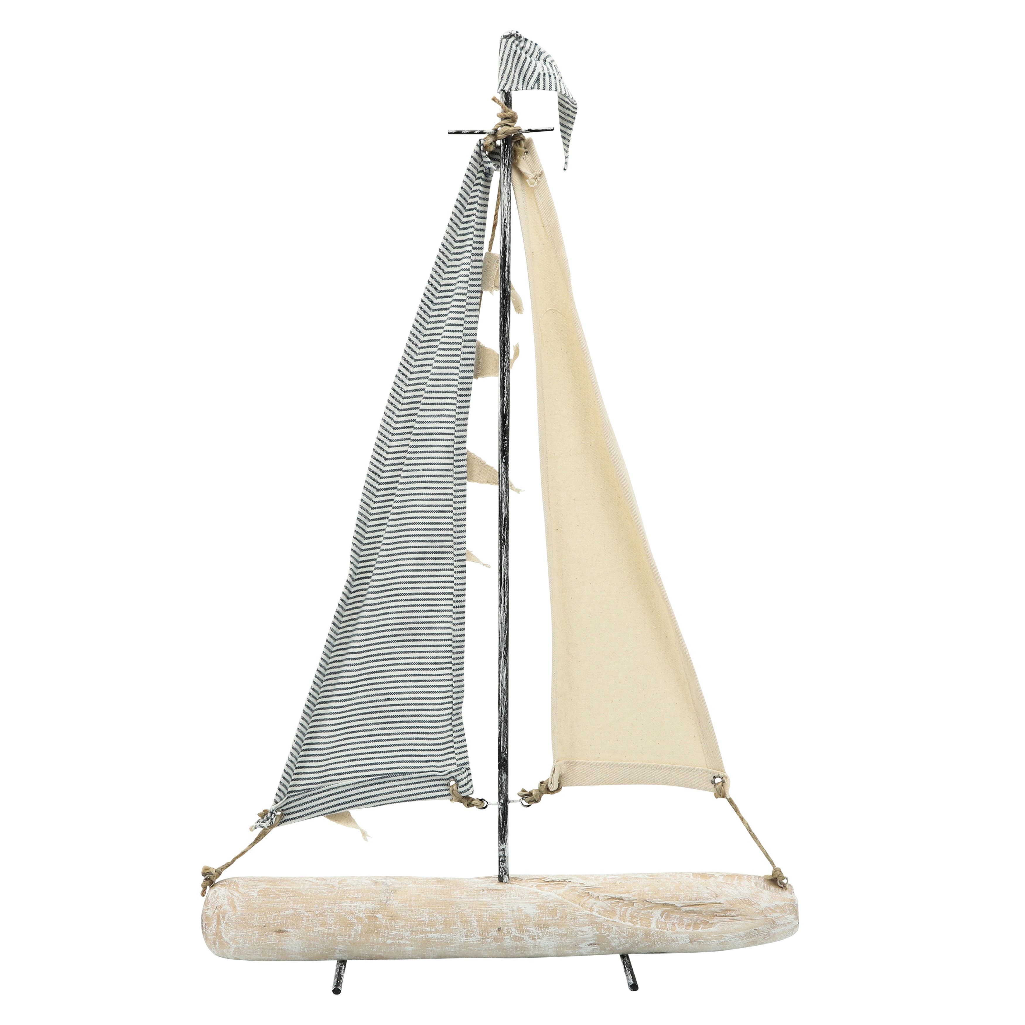 Sagebrook Home - Wholesale Decorative Tabletop Object - Object - Ivory/Blue Metal Sailboat with Fabric Sails, 27 in.6