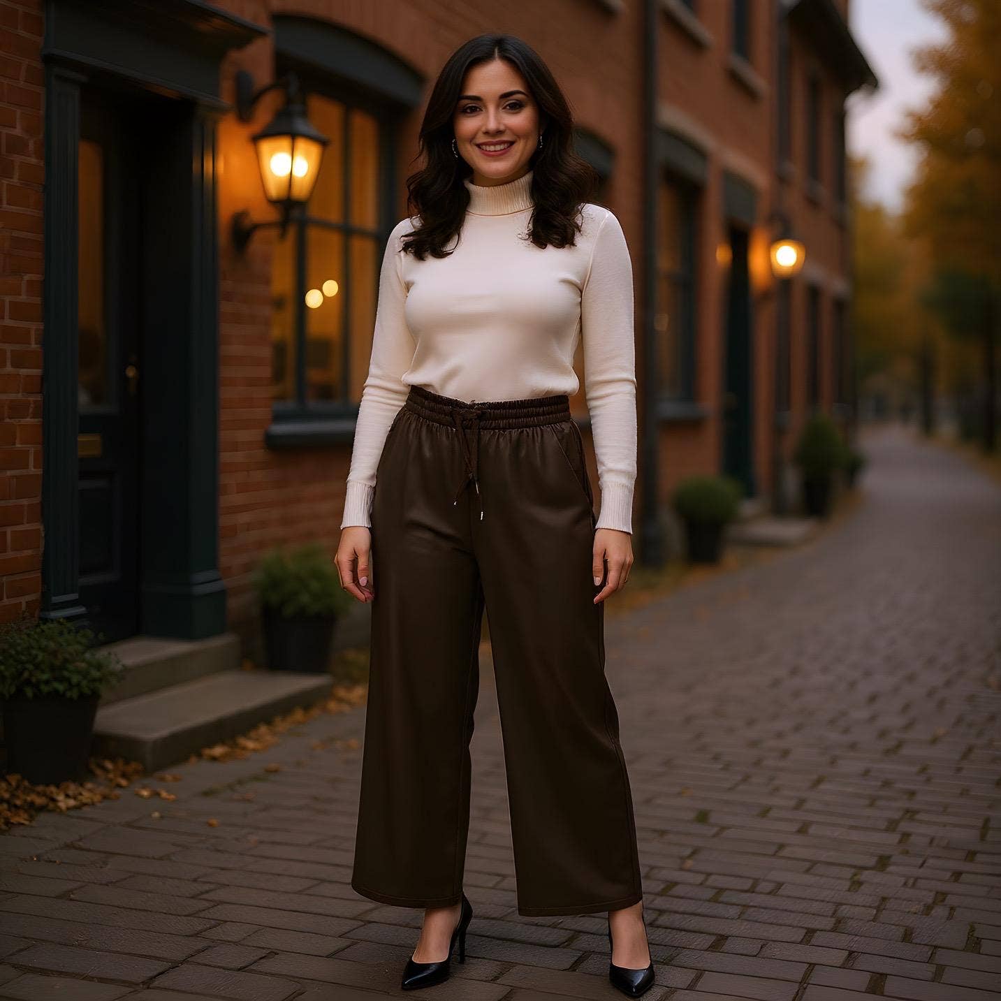 Kurt Muller - Venta al por mayor Pantalones - Mujer - Pantalones de Pierna Ancha de Imitación de Cuero Negros2