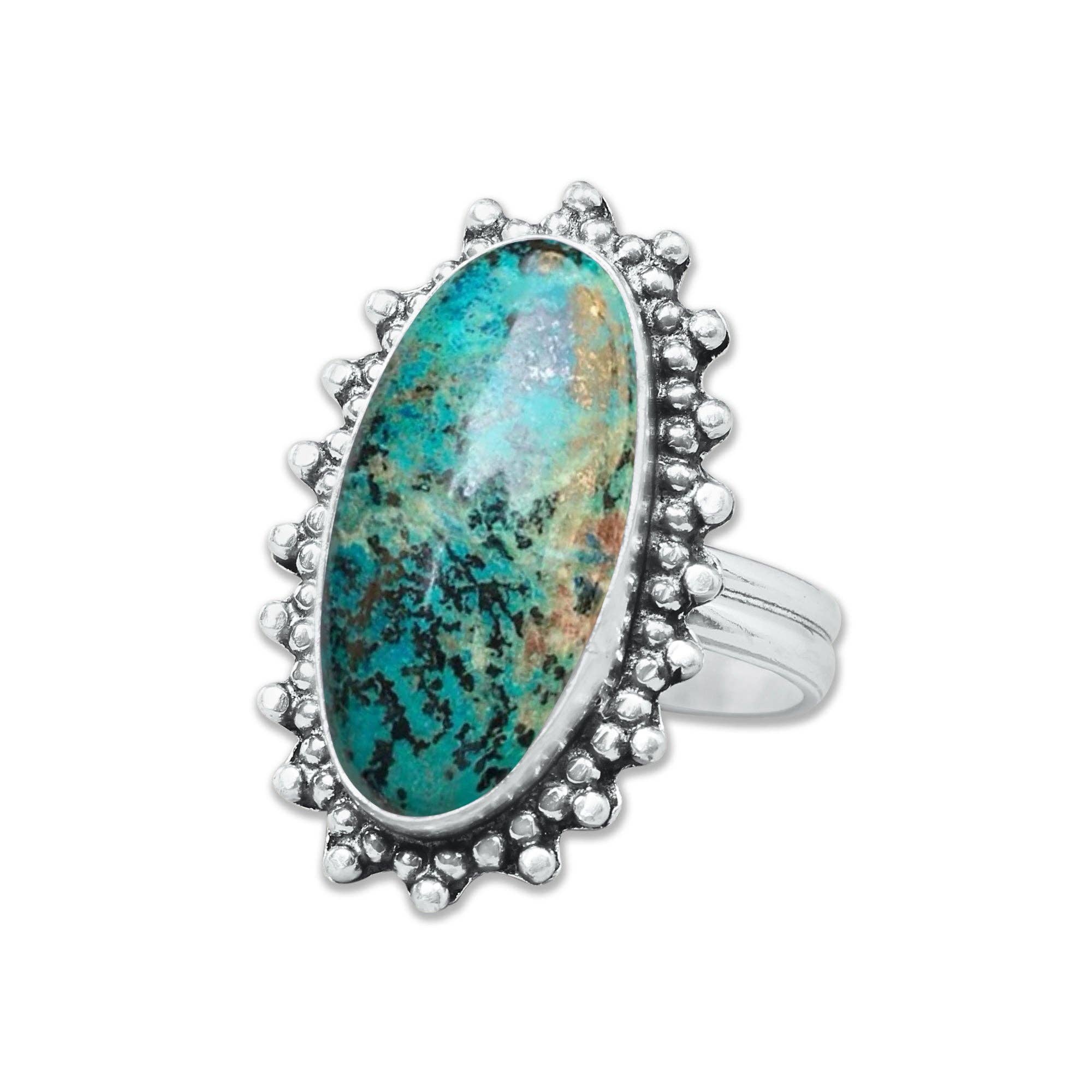 Handmade Jewels – wholesale Cocktail/Statement Ring – Chrysocolla-ringar – Silverpläterade, Handgjorda, Jordnära Havsgröna (US Storlekar 6–10, Tillverkade på Beställning)13