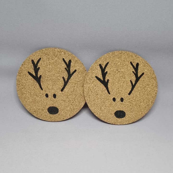 Round Cork Reindeer Coasters for wholesale by Nathan-michael Crafts