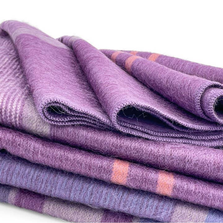 Chuquipata - Baby Alpaca Wool Throw Blanket / Sofa Cover - Queen 96 x 68 - striped purple for wholesale by ECUALAMA