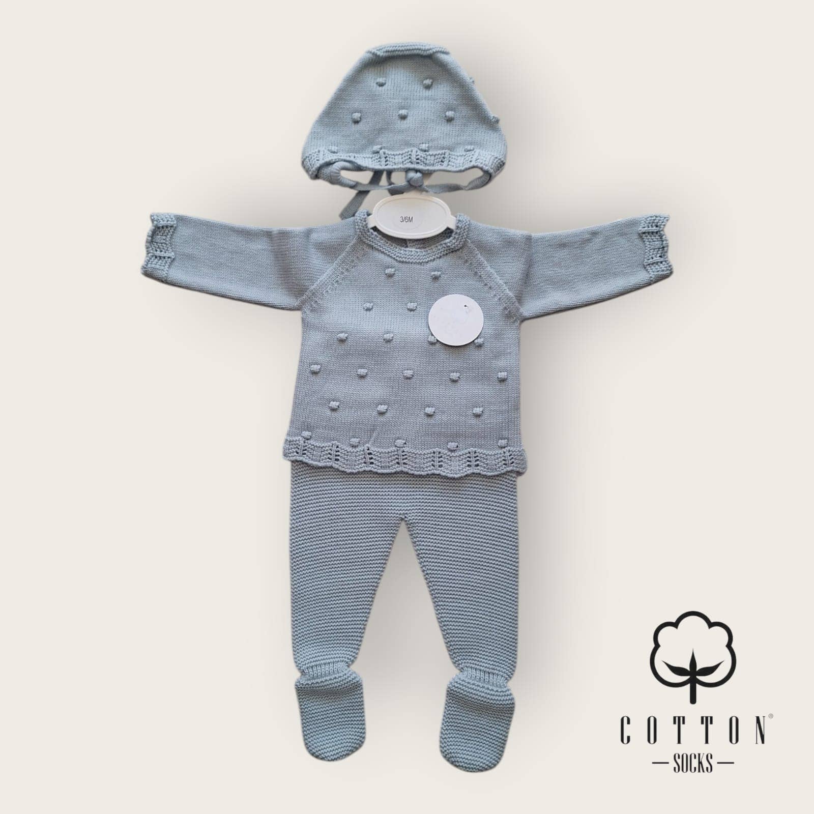 Cotton Socks - Wholesale Clothing Set - Baby - 473 3-piece knit set (Popcorn) 100% acrylic1