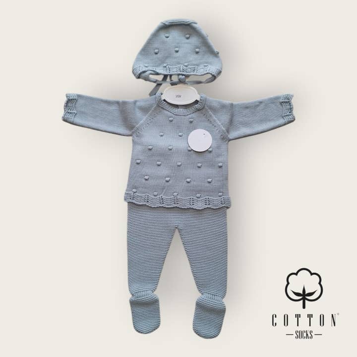 Cotton Socks - Wholesale Clothing Set - Baby - 473 3-piece knit set (Popcorn) 100% acrylic1