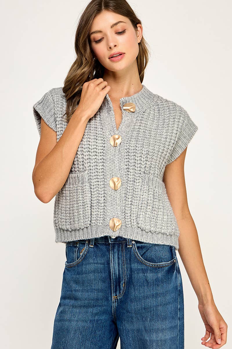 Miss Love - Wholesale Sweater Vest - Women's - CHUNKY KNIT BUTTON-FRONT VEST TOP22