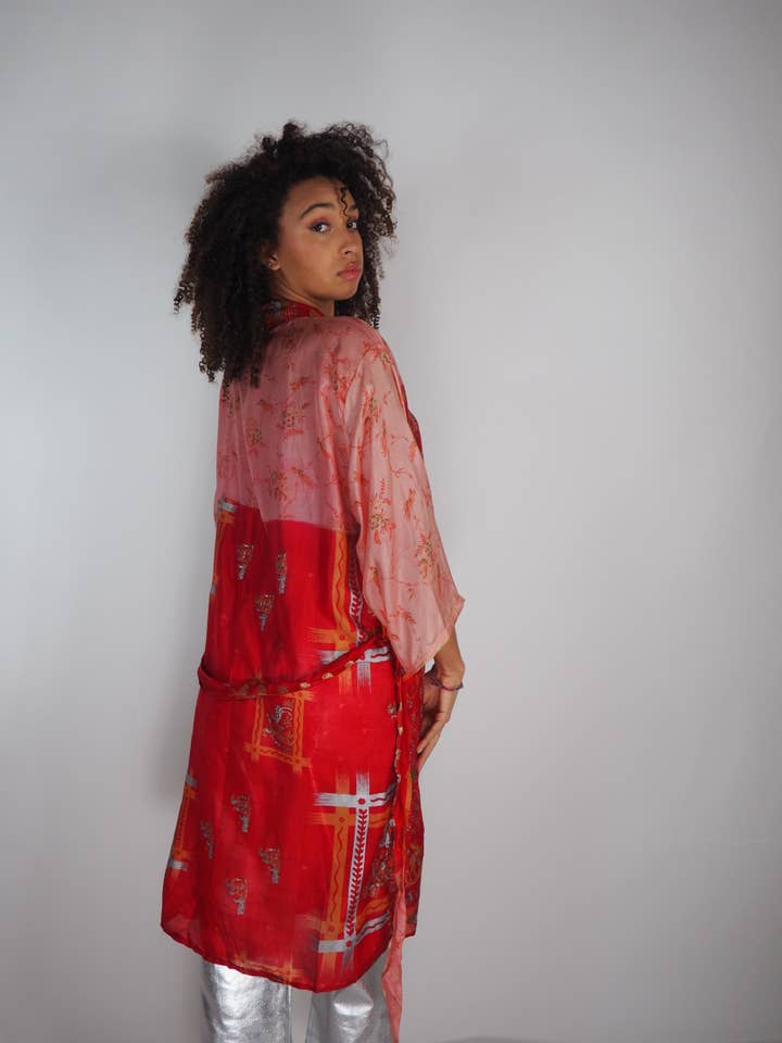 Vagabond Ibiza - Wholesale Kimono - Women's - The Kardash Kimono Mid-Length – Upcycled Vintage Sari Kimono39
