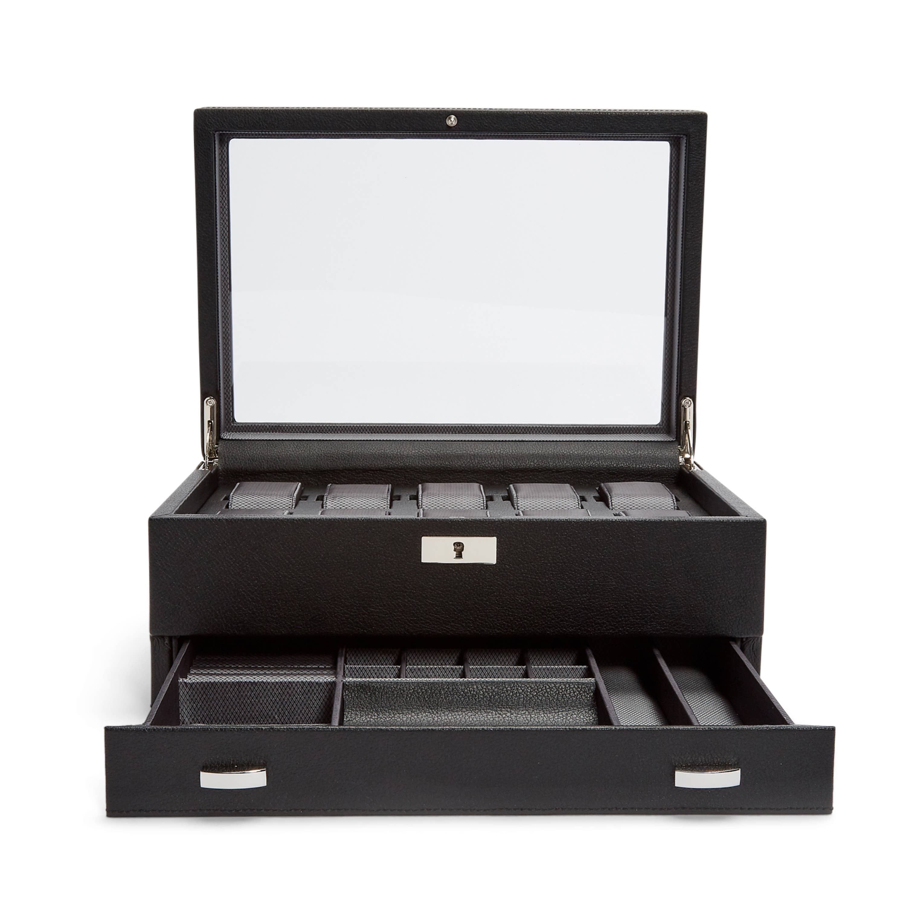 WOLF - Wholesale Jewelry Box/Organizer - Viceroy 10 PC Watch Box w/ Drawer - Black7