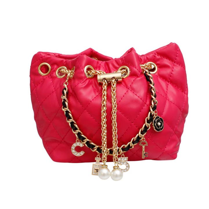 Fuschia Mini Bucket Fuchsia Quilted Gold Camellia Luxe Bag for wholesale on Faire