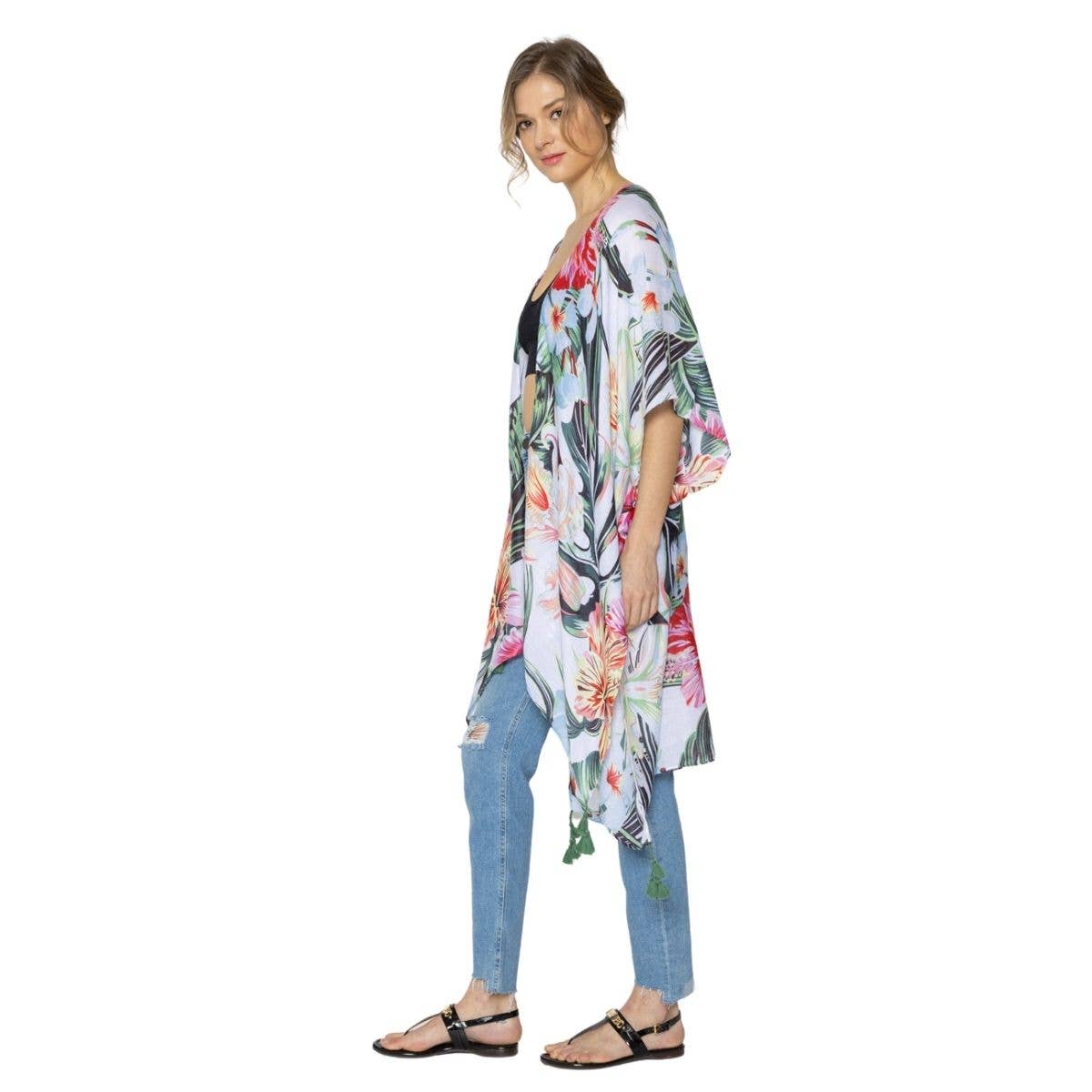 PinktownUSA – wholesale Kimono – Women's – Tropical Green Tassel Kimono1