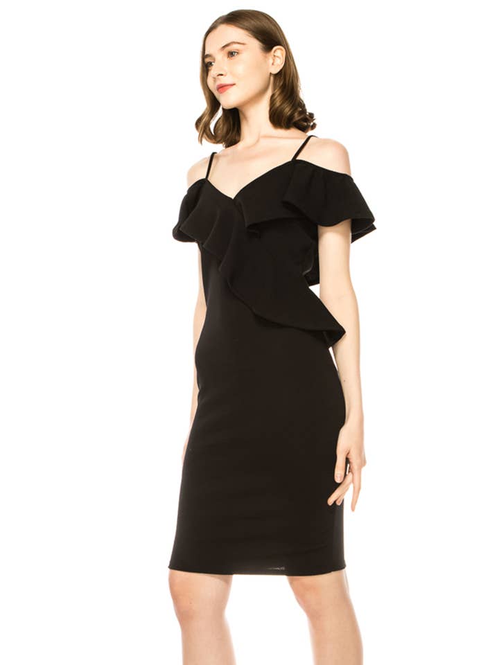 MOA COLLECTION - Wholesale Dress - Women's - Women's Off Shoulder Ruffle Accent Bodycon Dress