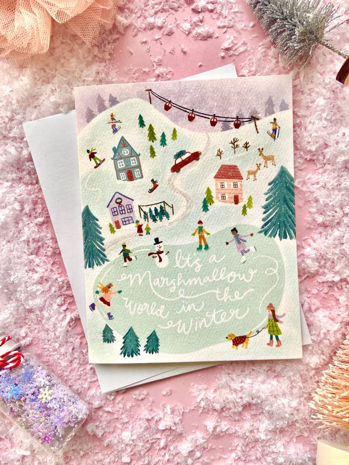 Christmas Skating Marshmallow World - Greeting Card for wholesale by Makerie Day