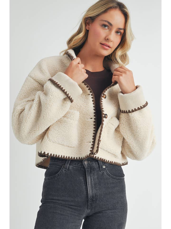 Beige Contrast Stitch Cardigan. for wholesale on Faire