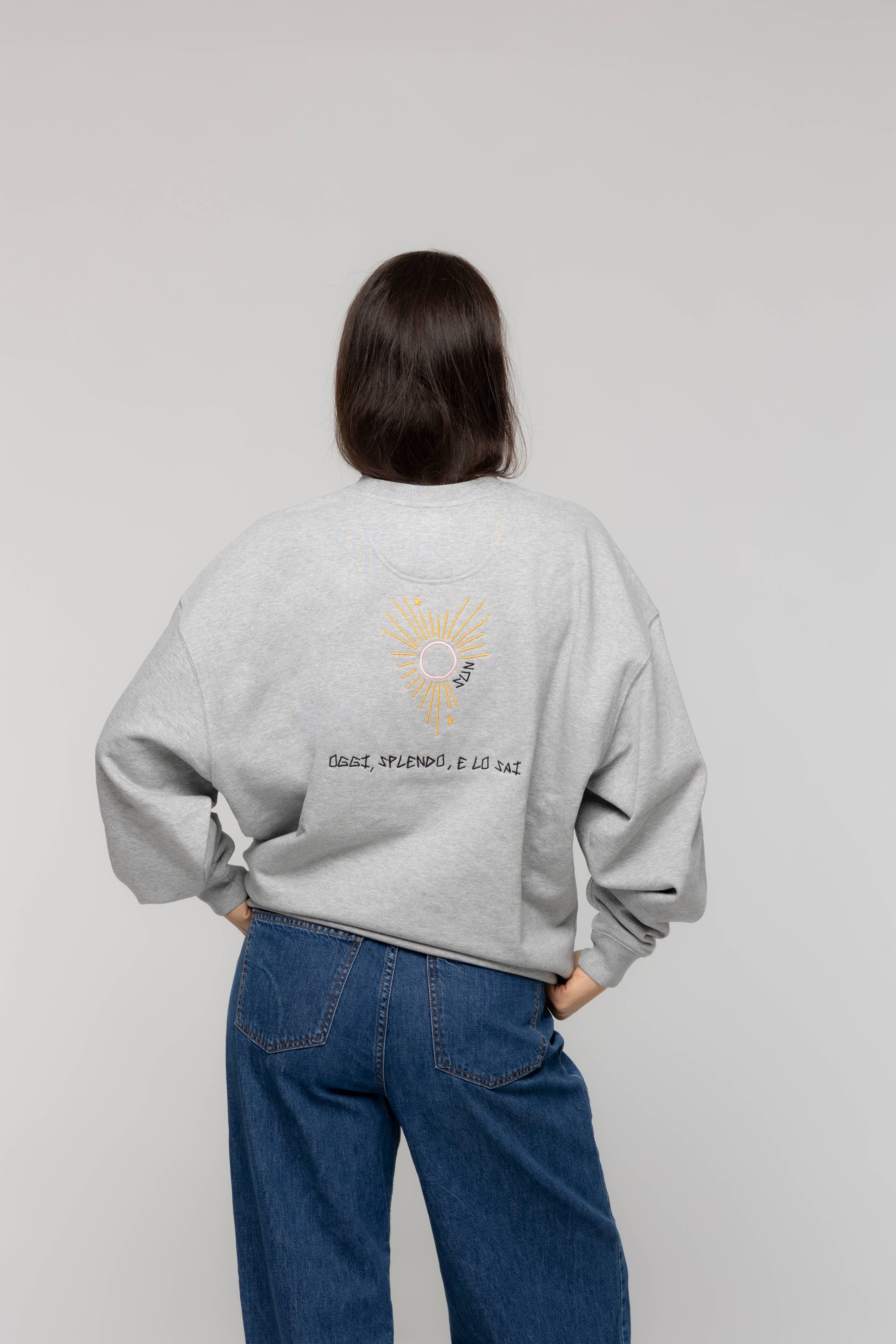 Giorgia Fratta - Wholesale Sweatshirt - Women's - Heather Grey Embroidered Crewneck Sweatshirt Made in Italy0