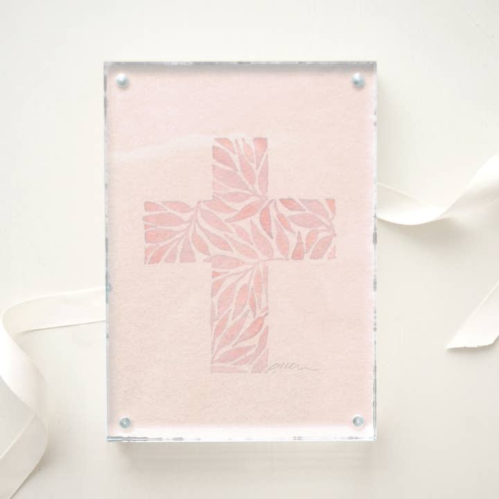 Pink Cross framed in Acrylic for wholesale by Ellen Davis Creative