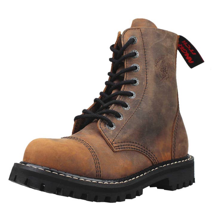08-Hole - Brown Vintage Leather for wholesale by Angry Itch - Premium Boots