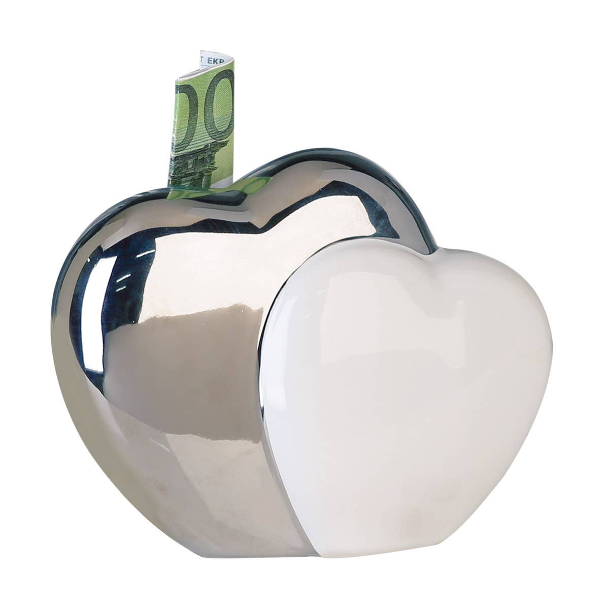 Gilde Handwerk Macrander GmbH & Co. KG – wholesale Money/piggy bank – Hearts Money Piggy Pot White/Silver, Cer. VE 40