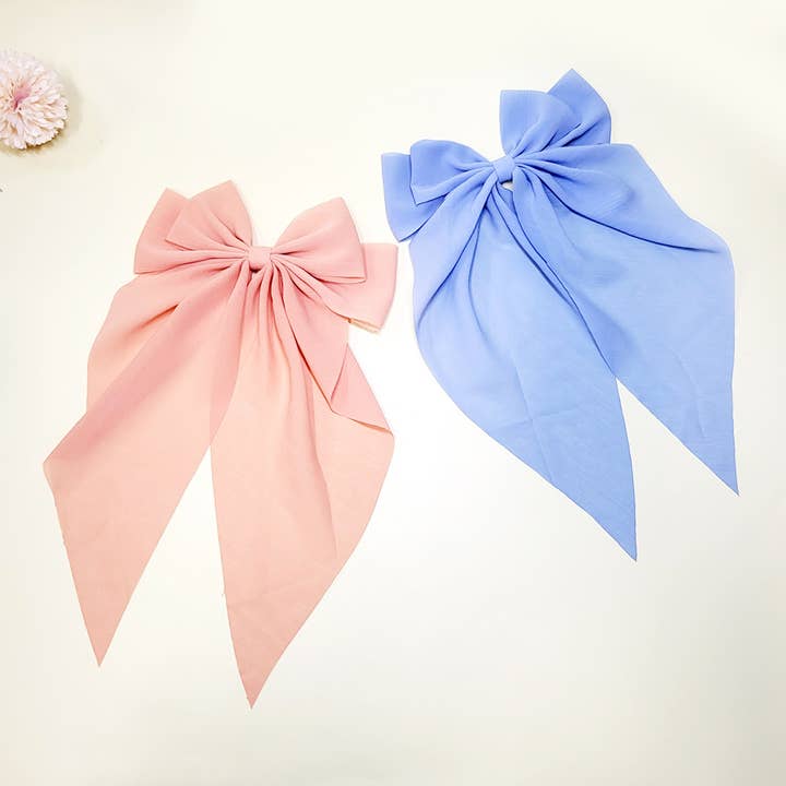 Assorted Color Long Tails Fabric Hair Bow for wholesale on Faire