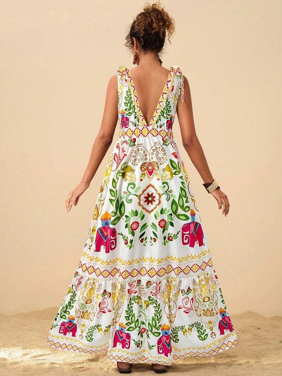 Rosa Clothing - Wholesale Dress - Women's - straps shoulder Tropical Floral print resort maxi dress17