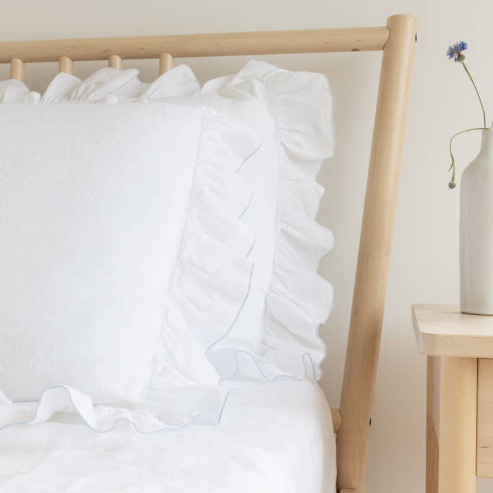 Amurelle - Wholesale Bedding Pillowcase/Sham - Breeze Linen Ruffle Pillowcase Pair - Snow White4