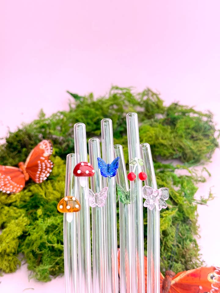 Cherry Charm Glass Straw - Whimsy, Accessories, Cutesy for wholesale by Golden Hour Designs