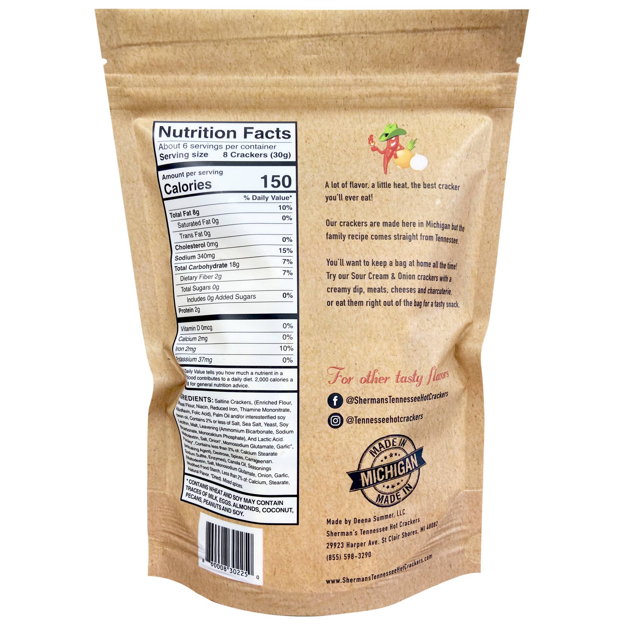 Sherman's Tennessee Hot Crackers - Wholesale Crackers - Sherman's Tennessee Hot Crackers, Sour Cream & Onion Flavor 2