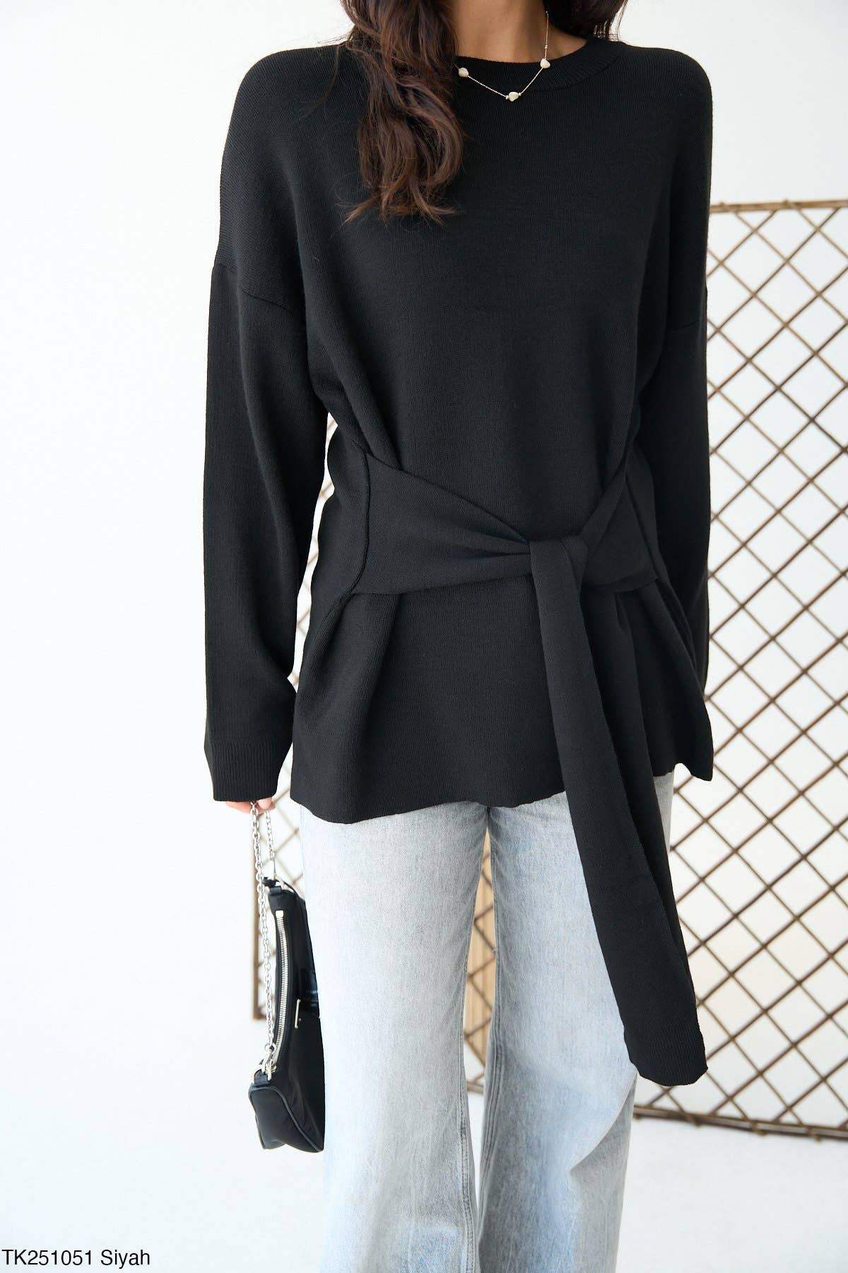 Design company-Fatma Balkir - Wholesale Blouse - Women's - "Elegant Soft Front-Tie Women’s Sweater – Chic Fall Top"2