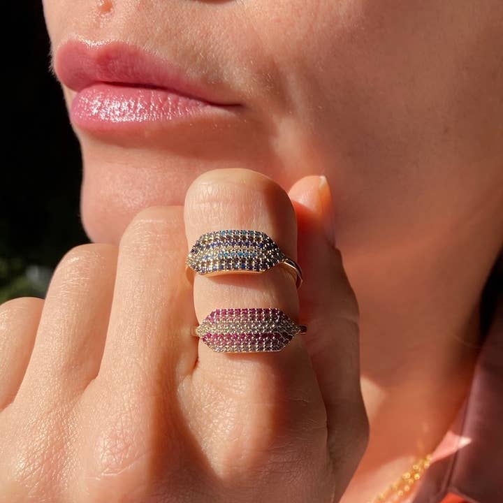 Native Gem - Wholesale Multi-Stone Ring - ZAZA STRIPE RING- PINK