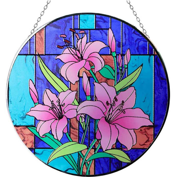Glass Suncatcher 12in - Lilies (Each) for wholesale by Kheops International