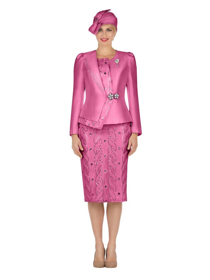 2pc Silky Twill Jkt + Sequined Lace Skirt Suit for wholesale by Giovanna