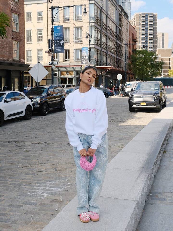 White Literally Just A Girl Graphic Sweatshirt for wholesale on Faire