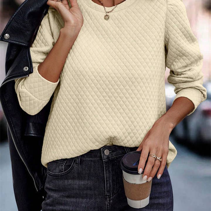 safistyle - Wholesale Sweatshirt - Women's - Plaid Round Neck Puff Sleeve Sweatshirt7