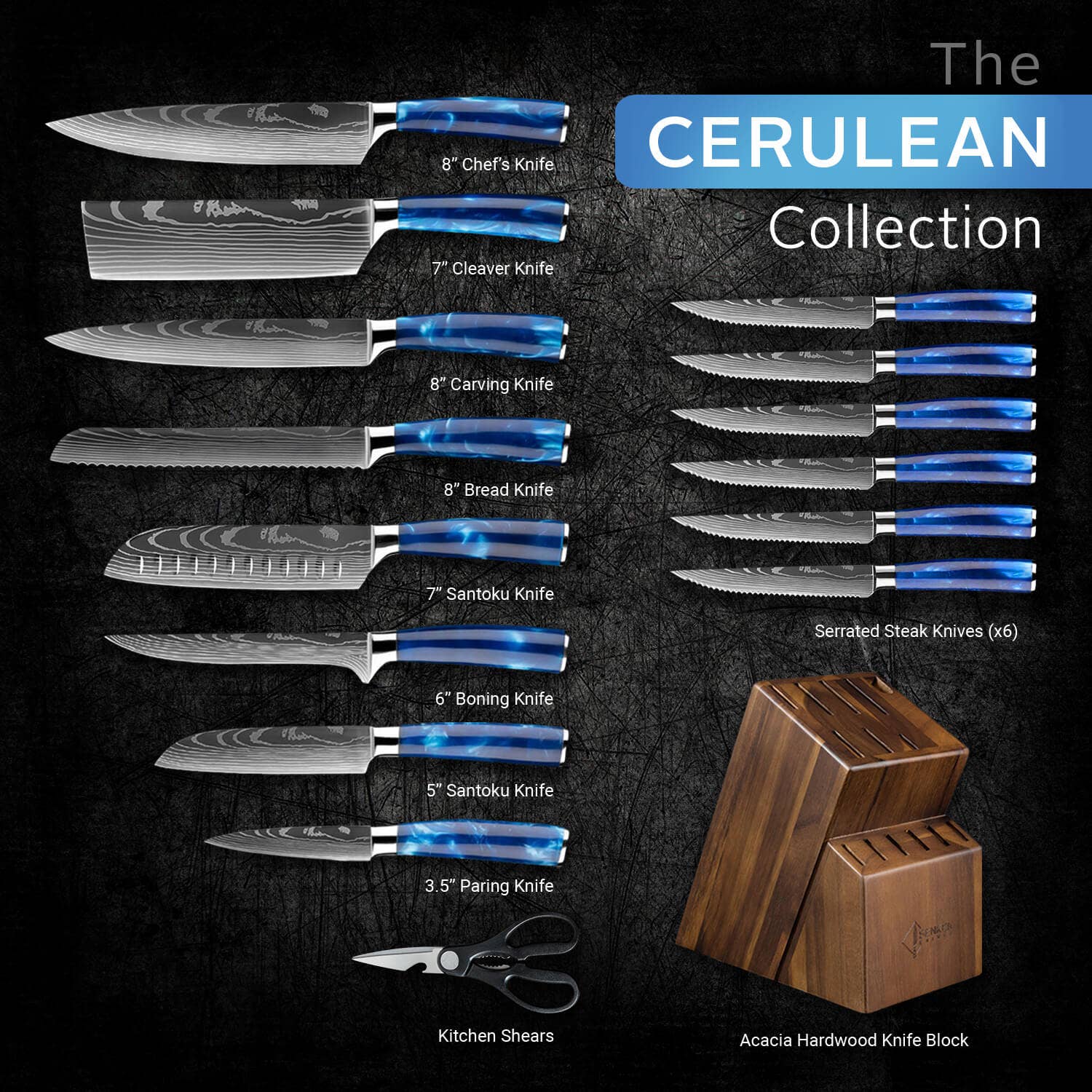 Senken Knives - Vendita all'ingrosso Set di coltelli - Set completo di coltelli da chef giapponesi «Cerulean» da 16 pezzi2