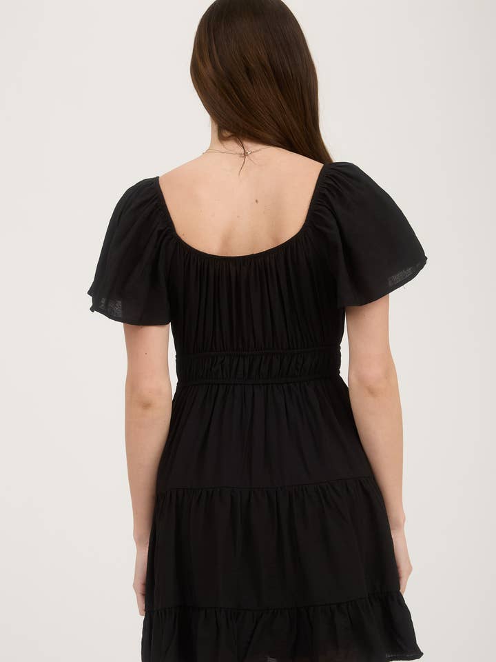 Blu Pepper - Wholesale Dress - Women's - FRONT TIE STRAP SHORT SLEEVE TIERED MINI DRESS