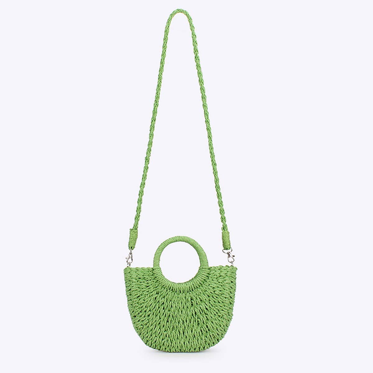 ACCITY - Wholesale Beach Bag - SOLID COLOR SEMI-CIRCLE HANDMADE STRAW BAG_CWAB46966