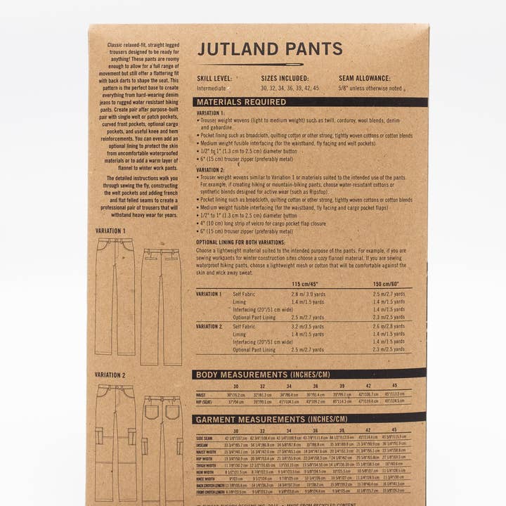 Thread Theory – Engroshandel DIY-sysæt – Jylland bukser Tissue Syning Mønster
