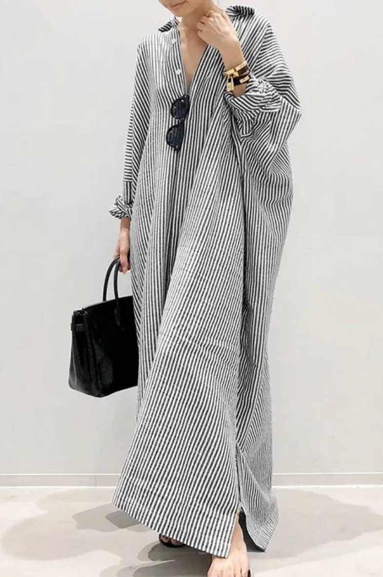 Serenity Collective - Wholesale Dress - Women's - Stripe Shirt Maxi Dress1