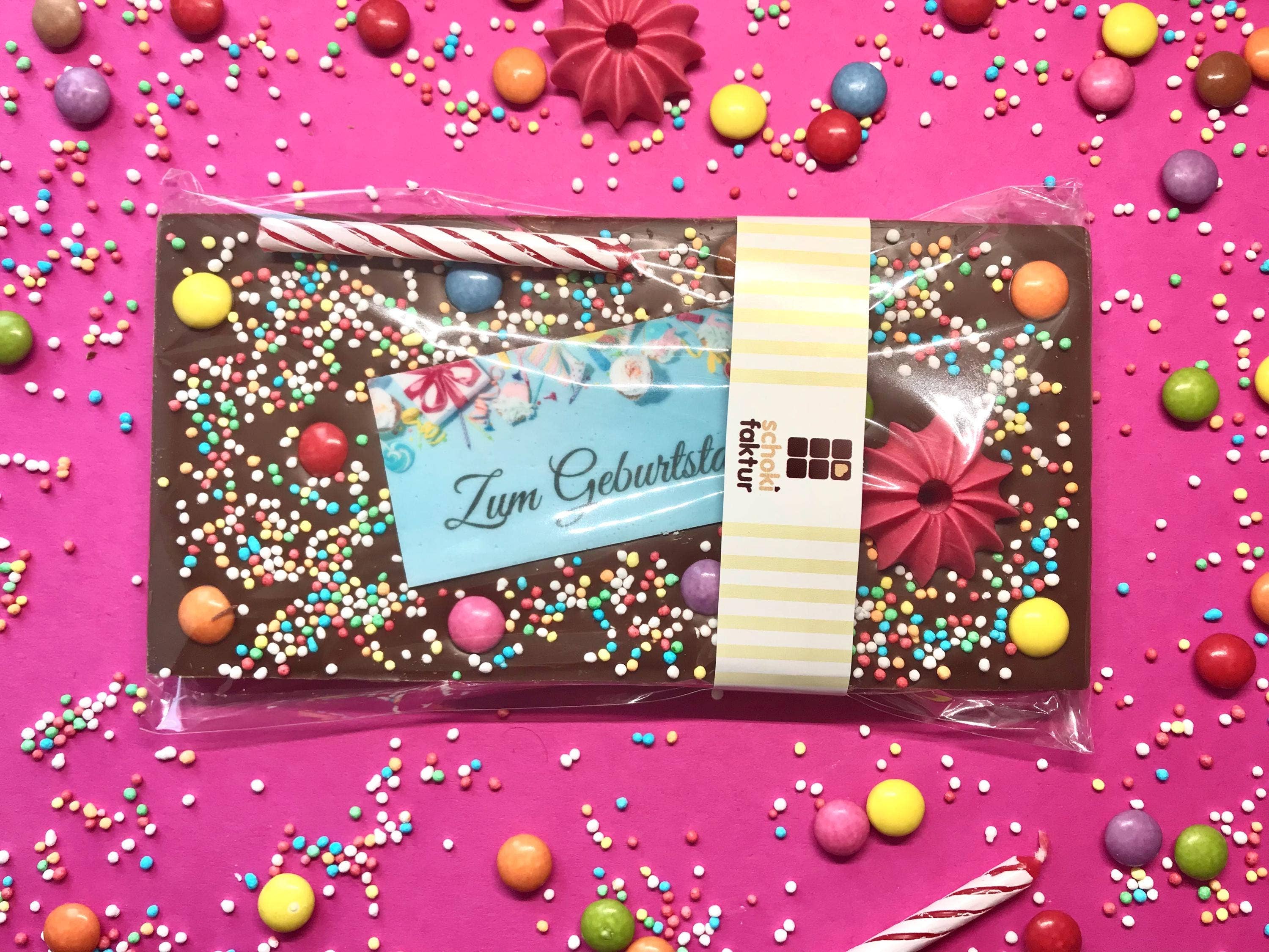 Schokifaktur – Chocolate por atacado – Chocolate de leite inteiro de aniversário "Vela Rosa" - Com imagem em papel de açúcar5