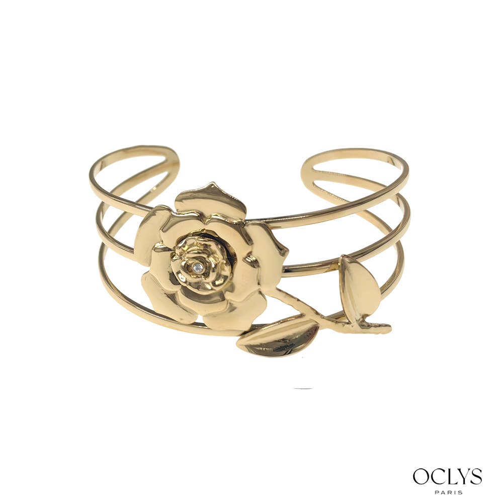 Oclys - Wholesale Cuff Bracelet - Gold stainless steel cuff bracelet Dima flower2
