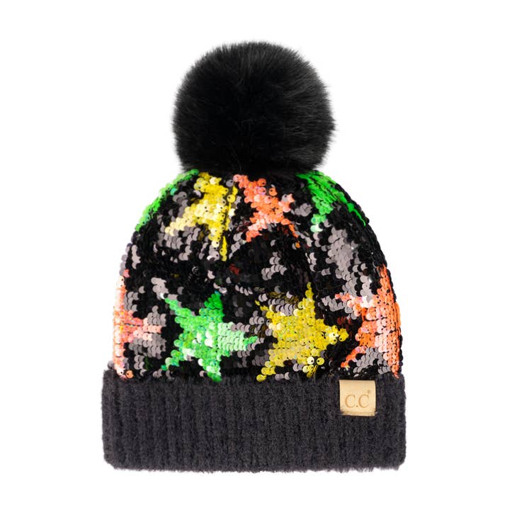 Truly Contagious - Wholesale Beanie - Kids - CC Kids Sequin Fur Pom Beanie - Kids Hat ( KD-HTE0012 )4