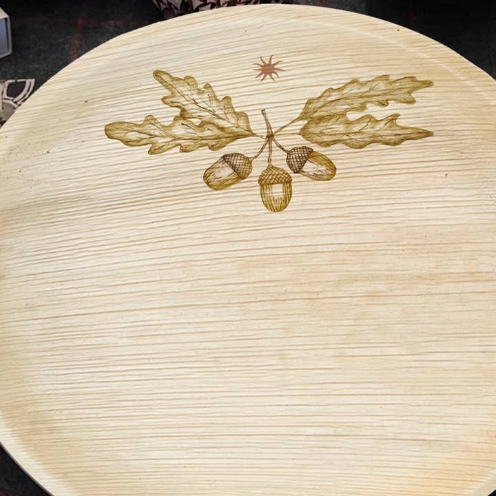 maaterra - Wholesale Disposable Plate - Compostable Palm Leaf Plates - Acorns, 6-12"3