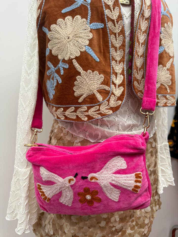 Velvet embroidery "BIRD tout" bag for wholesale by ToutVintage