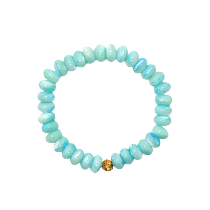 Baubles by Becca - Wholesale Beaded Bracelet - Aqua Dyed Mother of Pearl Gemstone Bracelet