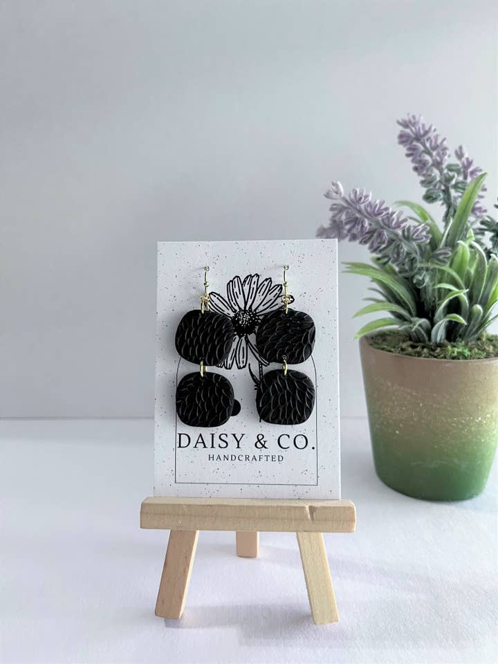 Modern Black Textured Square Dangle for wholesale by Daisy & Company