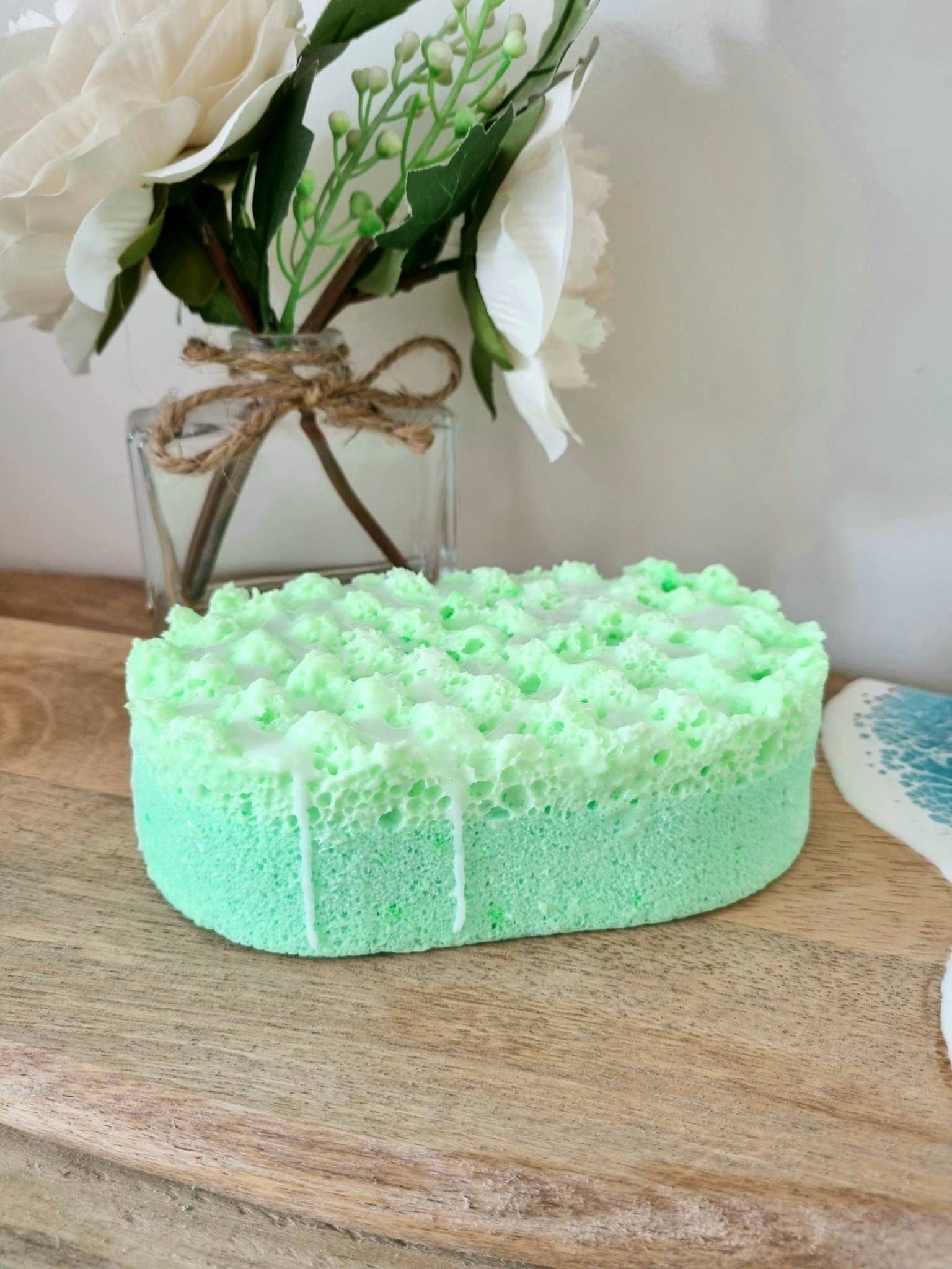 Cottage Fresh Scents – wholesale Bath pouf/sponge – Green Apple Soap Infused Exfoliating Massage Sponge1