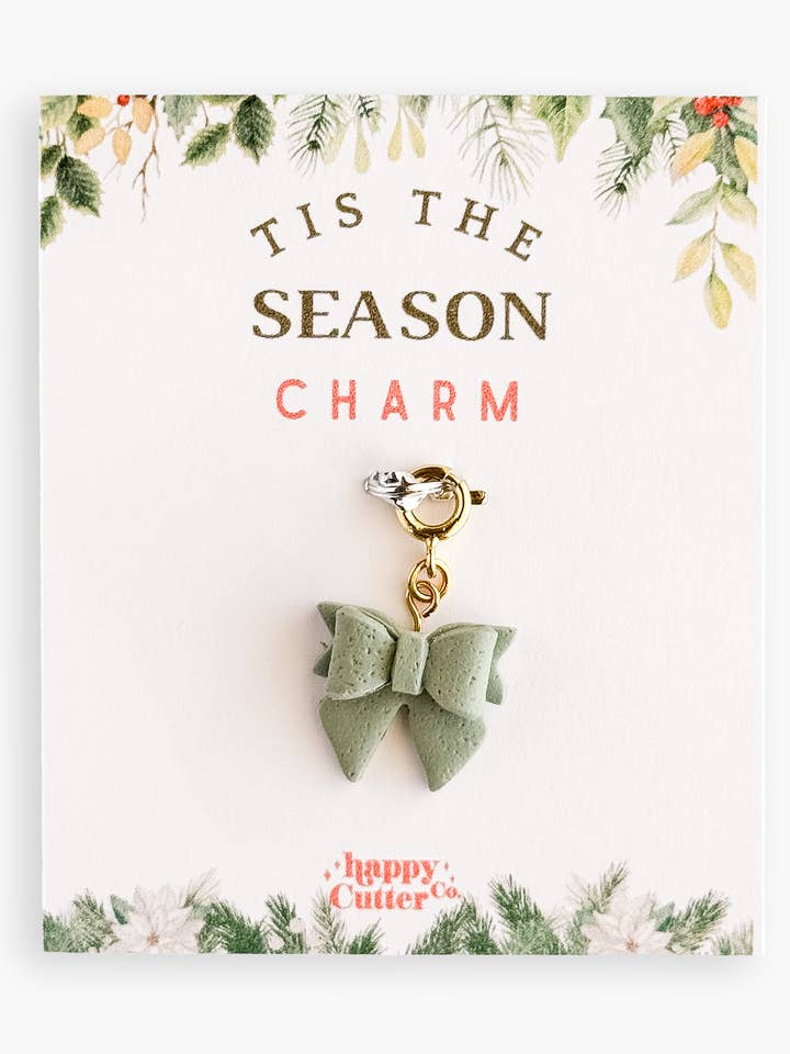 Charme de Noël - Breloque de Noël avec nœud vert sauge pour la vente par Happy Cutter Co
