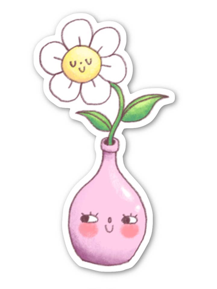 Autocollant Happy Flower Vase pour la vente par Abby Cali Art